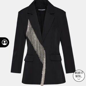 Steve Madden NWT Rhinestone silver metal fringe Nellie Black Blazer XL